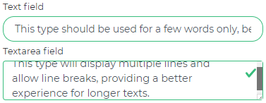 Text and Textarea form fields