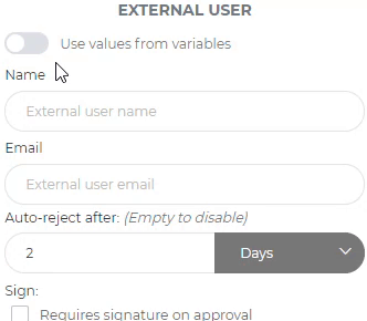 Specifying an external user using the values of variables
